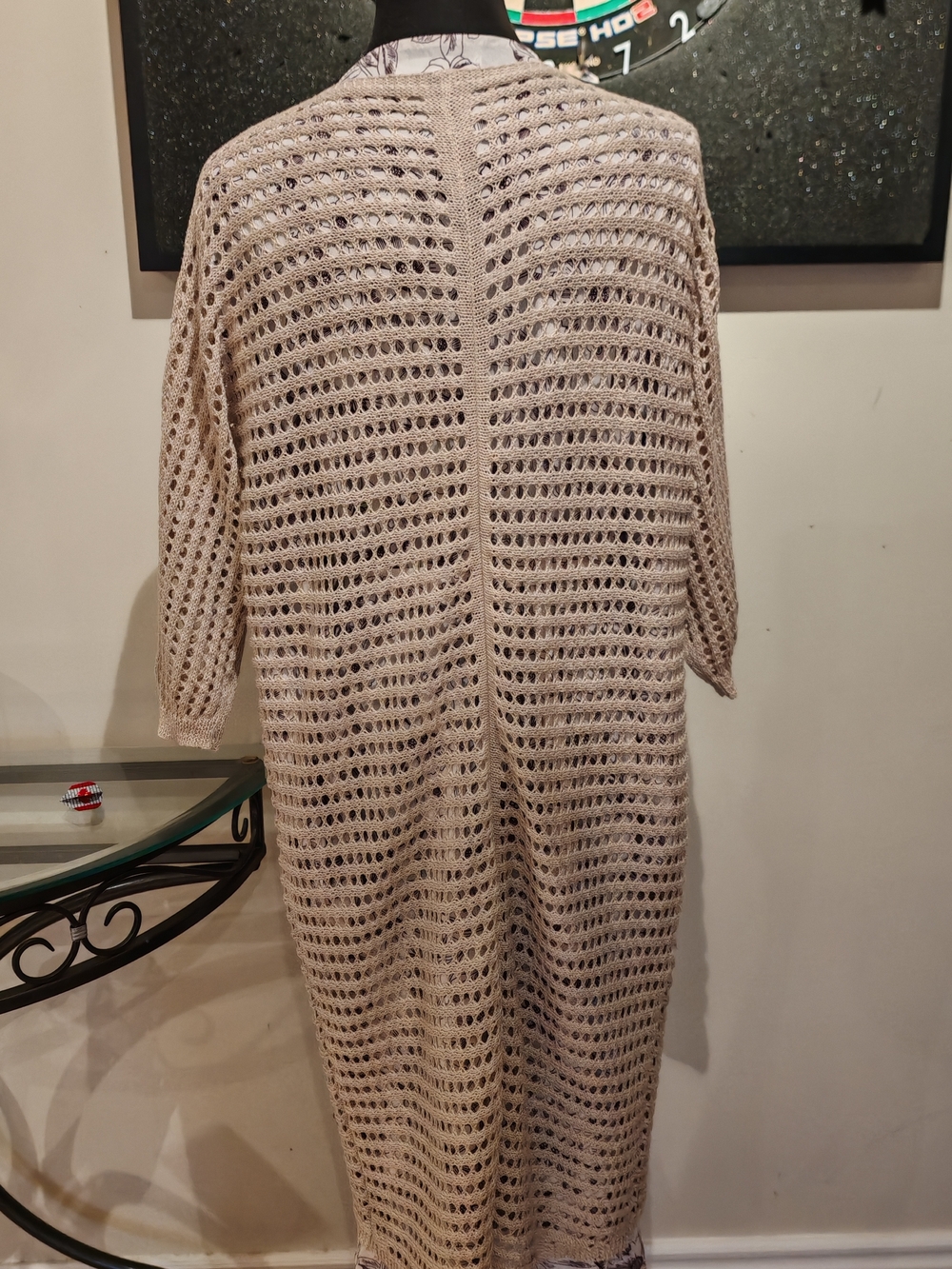 Crochet Duster Cardigan with Striped Accents - Picture 3 of 11
